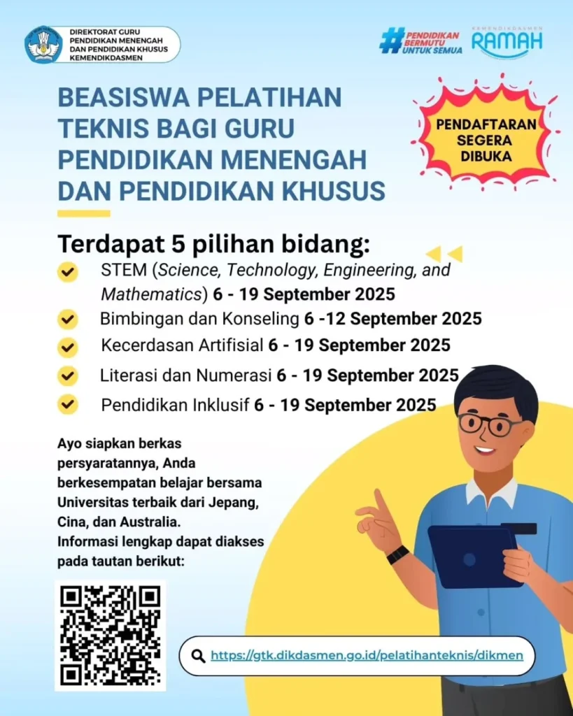 Beasiswa Pelatihan Teknis GTKPG Bagi Guru Pendidikan Menengah dan Pendidikan Khusus 2025